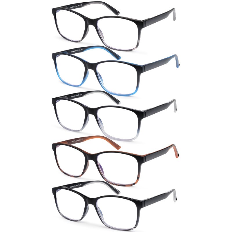 MOZVND 5 Pack Blue Light Blocking Reading Glasses for Men with Spring Hinge 20 Fashion Large Wide Computer Readers for Men